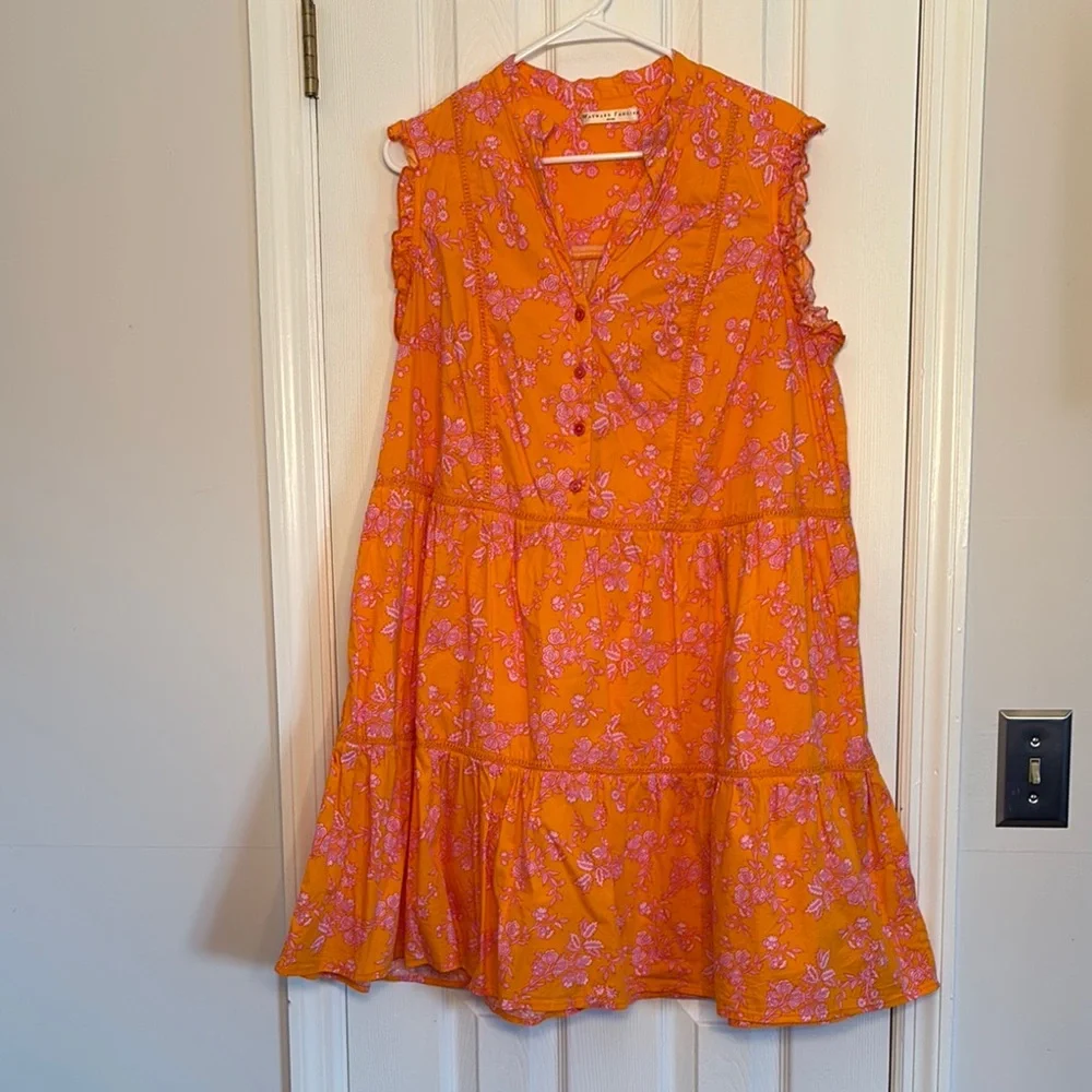 Lattice Trim Floral Print Cotton Poplin Tiered Shift Dress - Picture 1 of 1